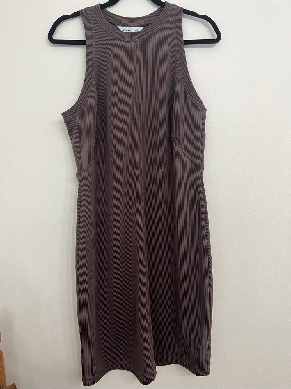 Soft Ribbed Sleeveless Chocolate Brown Sleek Midi Dress Layering Size Large